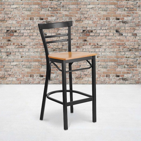 Flash Furniture Black Ladder Stool-Nat Seat, PK2 2-XU-DG6R9BLAD-BAR-NATW-GG