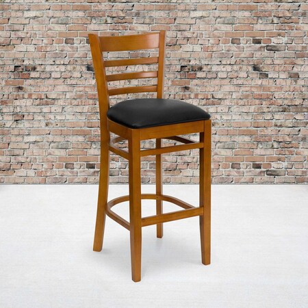 Flash Furniture Cherry Wood Stool-Blk Vinyl, PK2 2-XU-DGW0005BARLAD-CHY-BLKV-GG