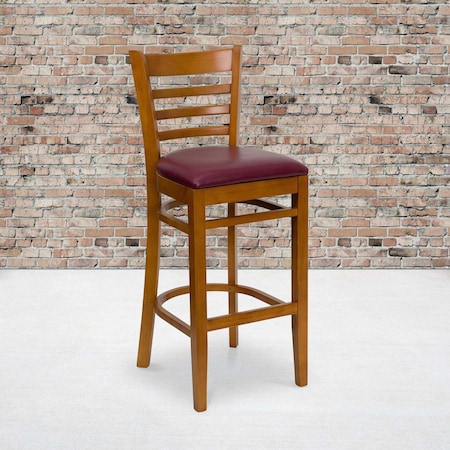 Flash Furniture Cherry Wood Stool-Burg Vinyl, PK2 2-XU-DGW0005BARLAD-CHY-BURV-GG