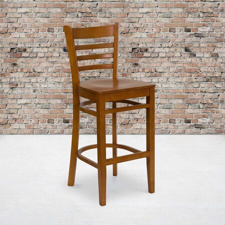 Flash Furniture HERCULES Series Ladder Back Cherry Wood Restaurant Barstool, PK2 2-XU-DGW0005BARLAD-CHY-GG