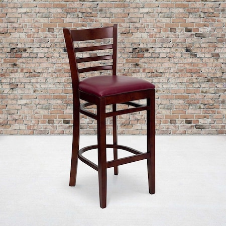 Flash Furniture Mahogany Wood Stool-Burg Vinyl, PK2 2-XU-DGW0005BARLAD-MAH-BURV-GG