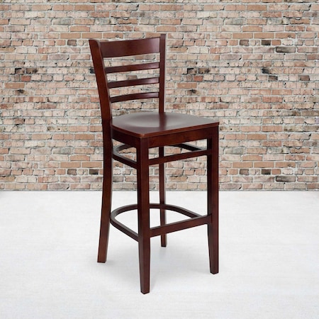 Flash Furniture HERCULES Series Ladder Back Mahogany Wood Restaurant Barstool, PK2 2-XU-DGW0005BARLAD-MAH-GG
