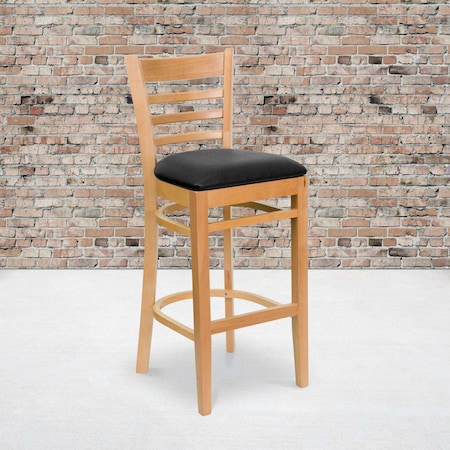 Flash Furniture Natural Wood Stool-Blk Vinyl, PK2 2-XU-DGW0005BARLAD-NAT-BLKV-GG