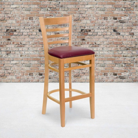 Flash Furniture Natural Wood Stool-Burg Vinyl, PK2 2-XU-DGW0005BARLAD-NAT-BURV-GG