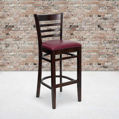 Flash Furniture Walnut Wood Stool-Burg Vinyl, PK2 2-XU-DGW0005BARLAD-WAL-BURV-GG