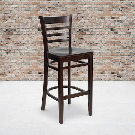 Flash Furniture HERCULES Series Ladder Back Walnut Wood Restaurant Barstool, PK2 2-XU-DGW0005BARLAD-WAL-GG