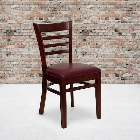 Flash Furniture Ladder Back Mahogany Wood Restaurant Chair, Burgundy Vinyl Seat, PK2 2-XU-DGW0005LAD-MAH-BURV-GG