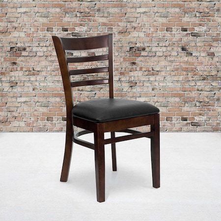Flash Furniture Ladder Back Walnut Wood Restaurant Chair, Black Vinyl Seat, PK2 2-XU-DGW0005LAD-WAL-BLKV-GG