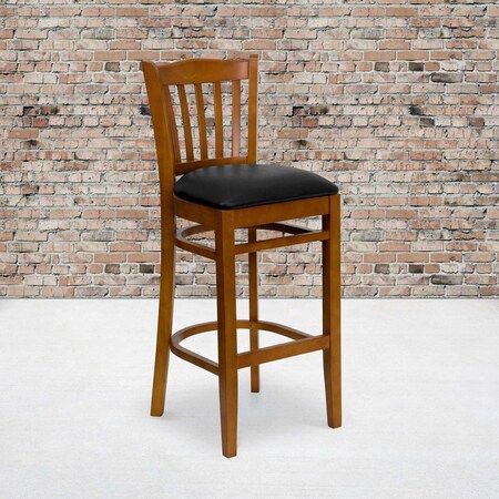 Flash Furniture Cherry Wood Stool-Blk Vinyl, PK2 2-XU-DGW0008BARVRT-CHY-BLKV-GG