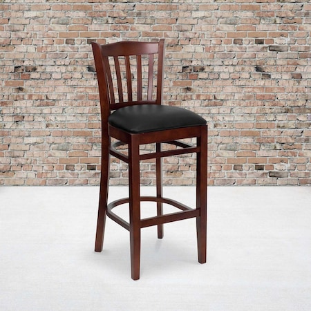 Flash Furniture Vertical Slat Back Mahogany Wood Barstool, Black Vinyl Seat, PK2 2-XU-DGW0008BARVRT-MAH-BLKV-GG