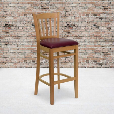 Flash Furniture Natural Wood Stool-Burg Vinyl, PK2 2-XU-DGW0008BARVRT-NAT-BURV-GG