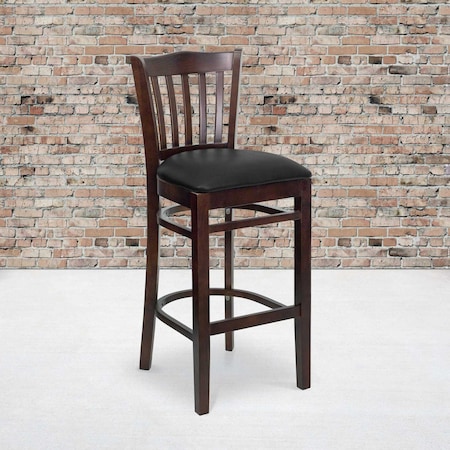 Flash Furniture Vertical Slat Back Walnut Wood Barstool, Black Vinyl Seat, PK2 2-XU-DGW0008BARVRT-WAL-BLKV-GG