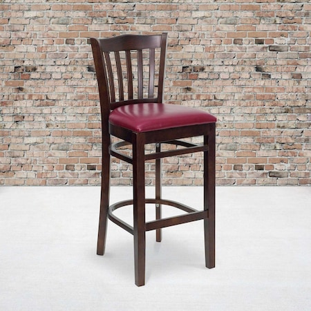Flash Furniture Walnut Wood Stool-Burg Vinyl, PK2 2-XU-DGW0008BARVRT-WAL-BURV-GG
