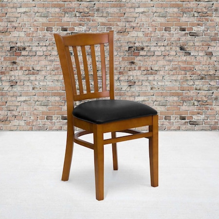 Flash Furniture Cherry Wood Chair-Blk Vinyl, PK2 2-XU-DGW0008VRT-CHY-BLKV-GG