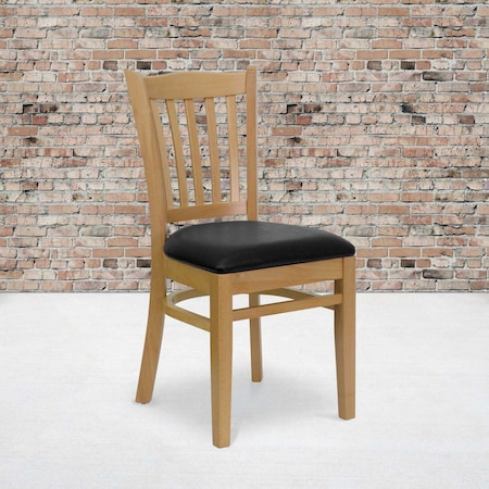Flash Furniture Natural Wood Chair-Blk Vinyl, PK2 2-XU-DGW0008VRT-NAT-BLKV-GG