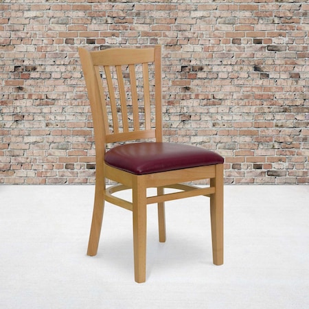 Flash Furniture Natural Wood Chair-Burg Vinyl, PK2 2-XU-DGW0008VRT-NAT-BURV-GG