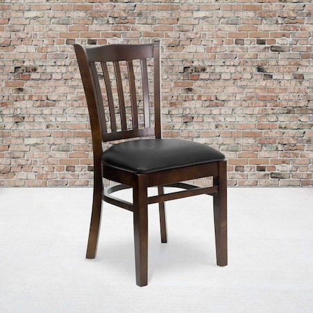 Flash Furniture Walnut Wood Chair-Blk Vinyl, PK2 2-XU-DGW0008VRT-WAL-BLKV-GG