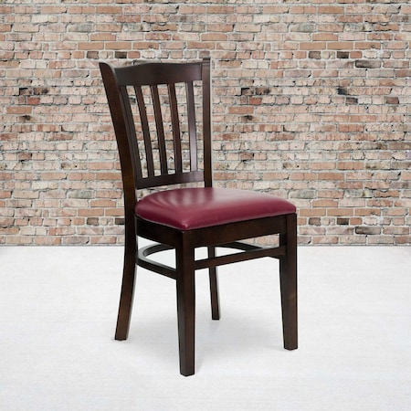 Flash Furniture Walnut Wood Chair-Burg Vinyl, PK2 2-XU-DGW0008VRT-WAL-BURV-GG