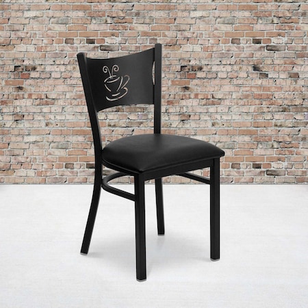 FLASH FURNITURE Black Coffee Back Metal Restaurant Chair, Black Vinyl Seat, PK2 2-XU-DG-60099-COF-BLKV-GG