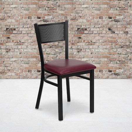 Flash Furniture Black Grid Chair-Burg Seat, PK2 2-XU-DG-60115-GRD-BURV-GG