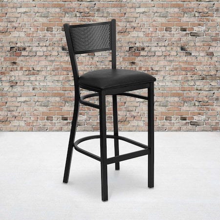 Flash Furniture Black Grid Stool-Black Seat, PK2 2-XU-DG-60116-GRD-BAR-BLKV-GG