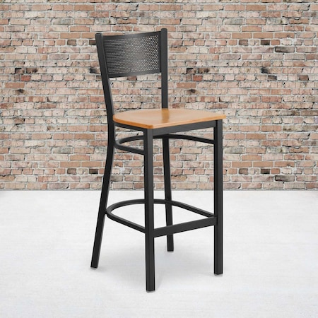 Flash Furniture Black Grid Stool-Nat Seat, PK2 2-XU-DG-60116-GRD-BAR-NATW-GG