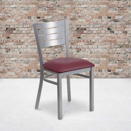 Flash Furniture Silver Slat Chair-Burg Seat, PK2 2-XU-DG-60401-BURV-GG