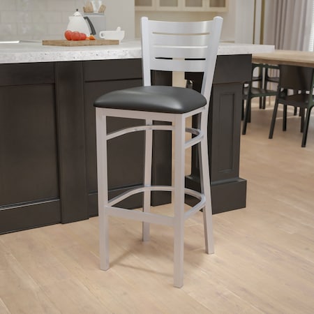 Flash Furniture Silver Slat Stool-Black Seat, PK2 2-XU-DG-60402-BAR-BLKV-GG