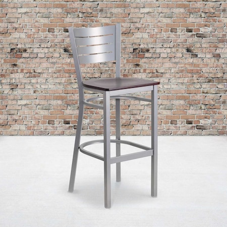 Flash Furniture Silver Slat Stool-Mah Seat, PK2 2-XU-DG-60402-BAR-MAHW-GG