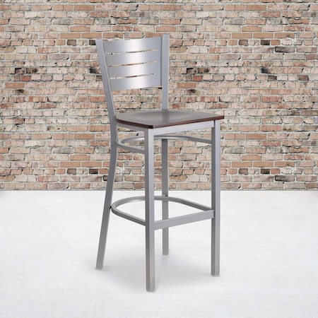 Flash Furniture Silver Slat Stool-Wal Seat, PK2 2-XU-DG-60402-BAR-WALW-GG