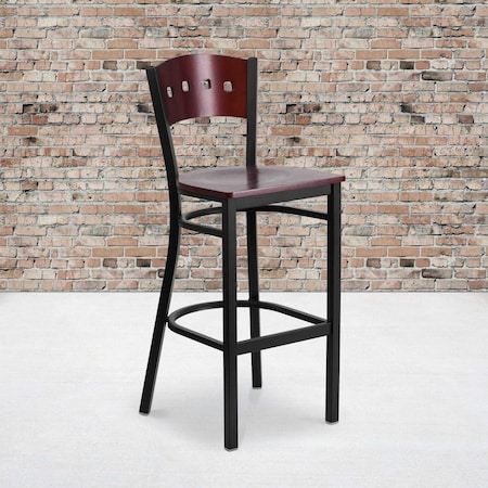 Flash Furniture Bk/Mah 4 Sqr Stool-Wood Seat, PK2 2-XU-DG-60515-MAH-BAR-MTL-GG