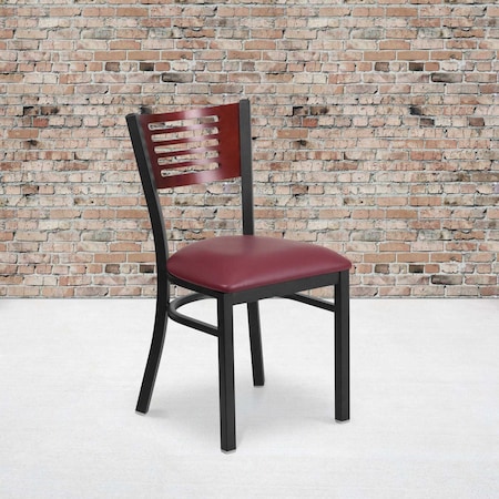 Flash Furniture Bk/Mah Slat Chair-Burg Seat, PK2 2-XU-DG-6G5B-MAH-BURV-GG