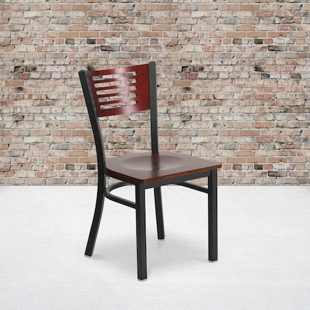 Flash Furniture Bk/Mah Slat Chair-Wood Seat, PK2 2-XU-DG-6G5B-MAH-MTL-GG