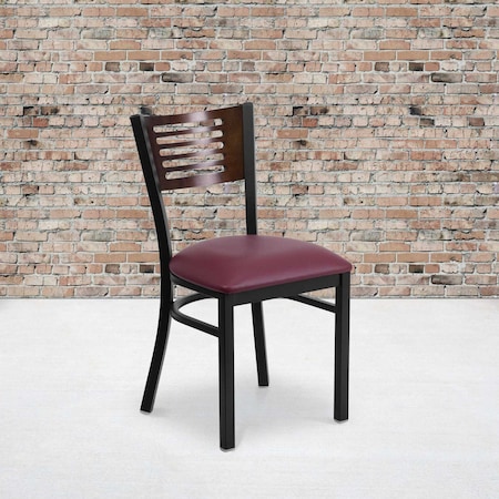 Flash Furniture Bk/Wal Slat Chair-Burg Seat, PK2 2-XU-DG-6G5B-WAL-BURV-GG