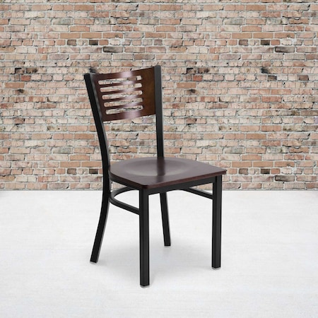 Flash Furniture Bk/Wal Slat Chair-Wood Seat, PK2 2-XU-DG-6G5B-WAL-MTL-GG