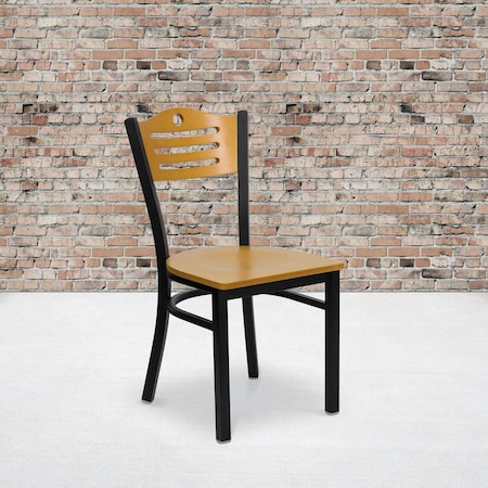 Flash Furniture Bk/Nat Slat Chair-Wood Seat, PK2 2-XU-DG-6G7B-SLAT-NATW-GG