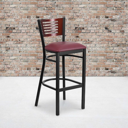 Flash Furniture Bk/Mah Slat Stool-Burg Seat, PK2 2-XU-DG-6H1B-MAH-BAR-BURV-GG