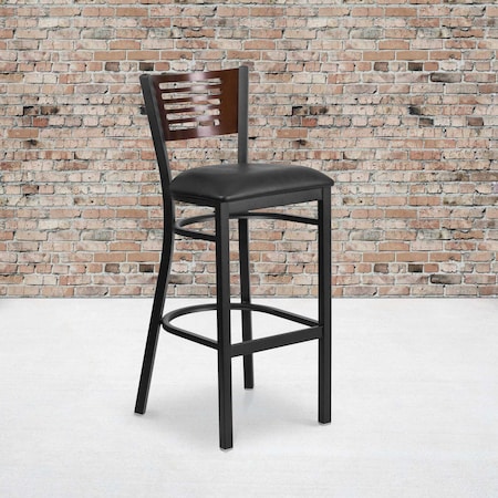 Flash Furniture Bk/Wal Slat Stool-Black Seat, PK2 2-XU-DG-6H1B-WAL-BAR-BLKV-GG