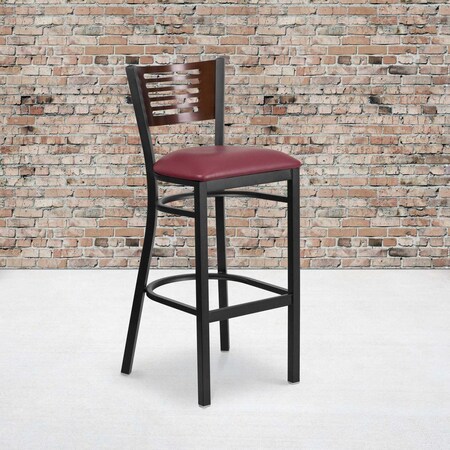 Flash Furniture Bk/Wal Slat Stool-Burg Seat, PK2 2-XU-DG-6H1B-WAL-BAR-BURV-GG