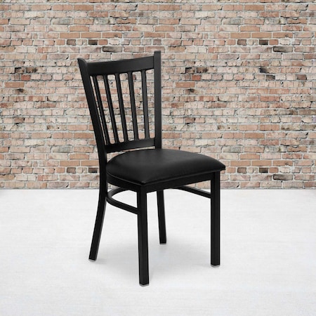 Flash Furniture Black Vertical Back Metal Restaurant Chair, Black Vinyl Seat, PK2 2-XU-DG-6Q2B-VRT-BLKV-GG