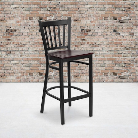 Flash Furniture Black Vert Stool-Mah Seat, PK2 2-XU-DG-6R6B-VRT-BAR-MAHW-GG