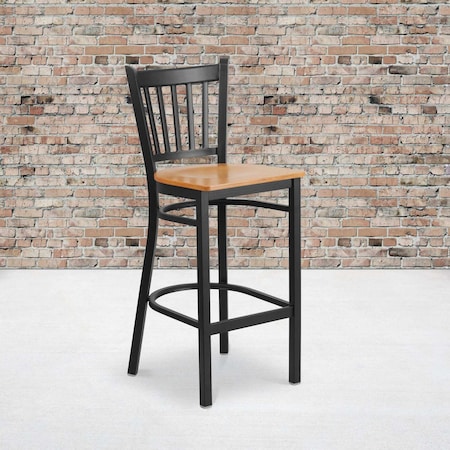 Flash Furniture Black Vert Stool-Nat Seat, PK2 2-XU-DG-6R6B-VRT-BAR-NATW-GG