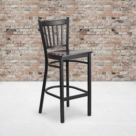 Flash Furniture Black Vert Stool-Wal Seat, PK2 2-XU-DG-6R6B-VRT-BAR-WALW-GG