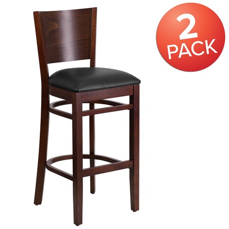 Flash Furniture Walnut Wood Stool-Blk Vinyl, PK2 2-XU-DG-W0094BAR-WAL-BLKV-GG