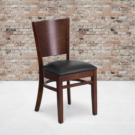 Flash Furniture Lacey Series Solid Back Walnut Wood Chair, Black Vinyl Seat, PK2 2-XU-DG-W0094B-WAL-BLKV-GG
