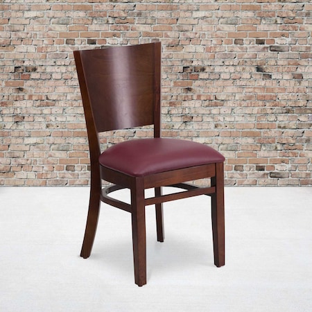 Flash Furniture Lacey Series Solid Back Walnut Wood Chair, Burgundy Vinyl Seat, PK2 2-XU-DG-W0094B-WAL-BURV-GG