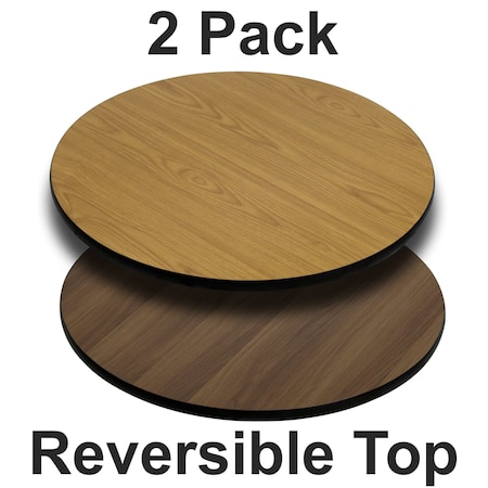 Flash Furniture Round Reversible Top, Natural/Walnut, 36", PK2 2-XU-RD-36-WNT-GG