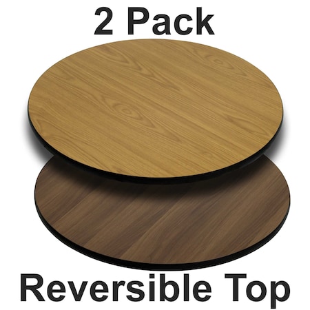 Flash Furniture Round Reversible Top, Natural/Walnut, 42", PK2 2-XU-RD-42-WNT-GG