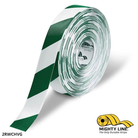 Mighty Line Industrial Safety Floor Marking Tape PVC White/Green Chevrons, 2" W x 100 ft. L 2RWCHVG