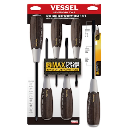 Vessel WOOD-COMPO Non-Slip Screwdriver 6PC. Set 3006CS